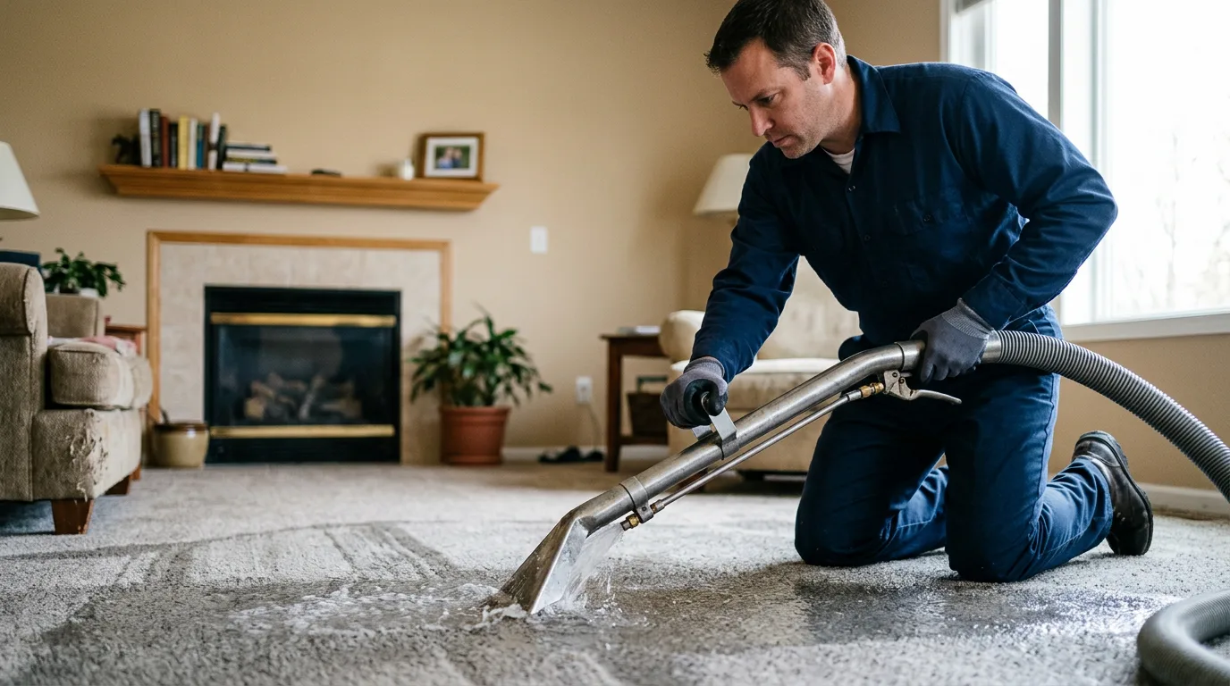 Water damage restoration technician working near Fountain City, IN